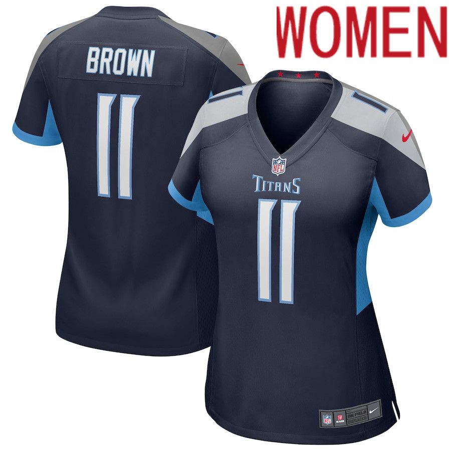 Women Tennessee Titans 11 AJ Brown Navy Nike Game NFL Jersey